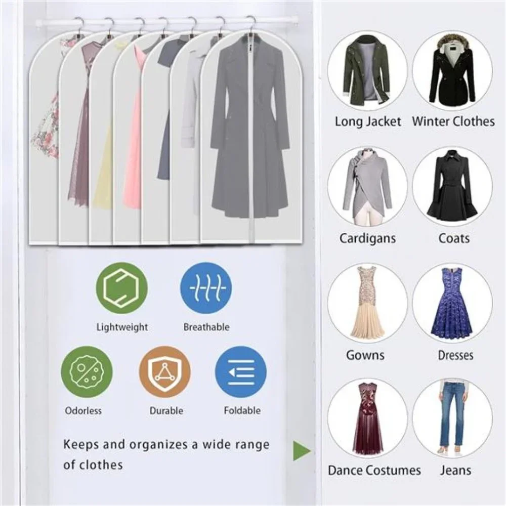 Hanging Garment Bags 7 Piece Set - 60 Inch Translucent Dust Proof Clothes Bag